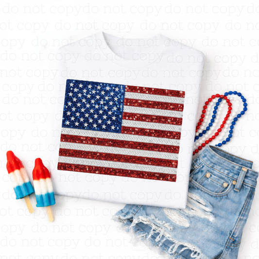 AMERICAN FLAG - FAUX SEQUIN - DTF TRANSFER - Hectic Momma Printing