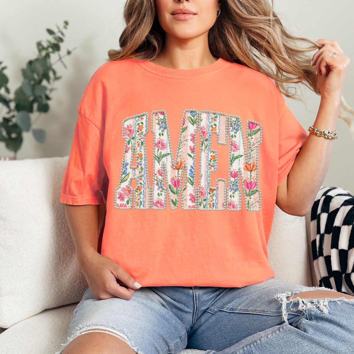 AMEN - FAUX PEARLS - DTF TRANSFER - Hectic Momma Printing
