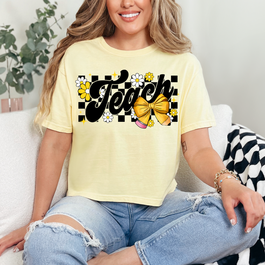 TEACHER PENCIL BOW & CHECKERED - DTF TRANSFER