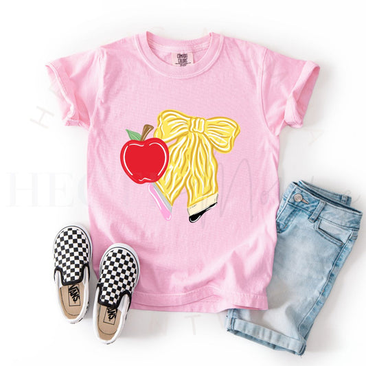 COQUETTE PENCIL BOW & APPLE - DTF TRANSFER