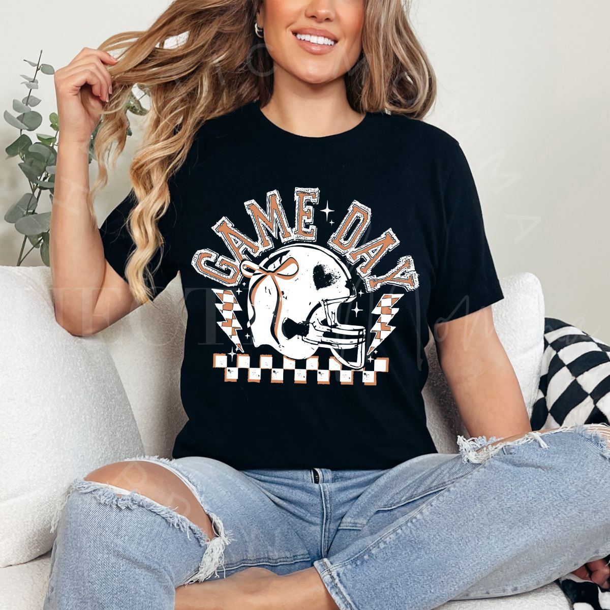 COQUETTE GAME DAY *PEACH/WHITE-WHITE OUTLINE* - DTF TRANSFER