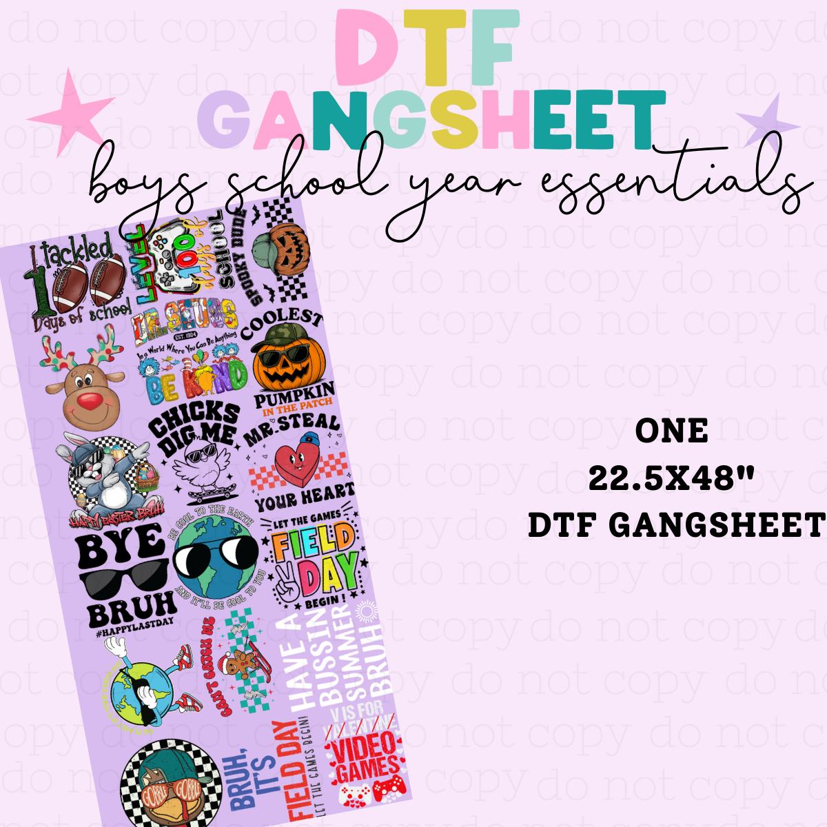 BOY'S SCHOOL YEAR ESSENTIALS *3* - 48" - PREMADE DTF GANG SHEET