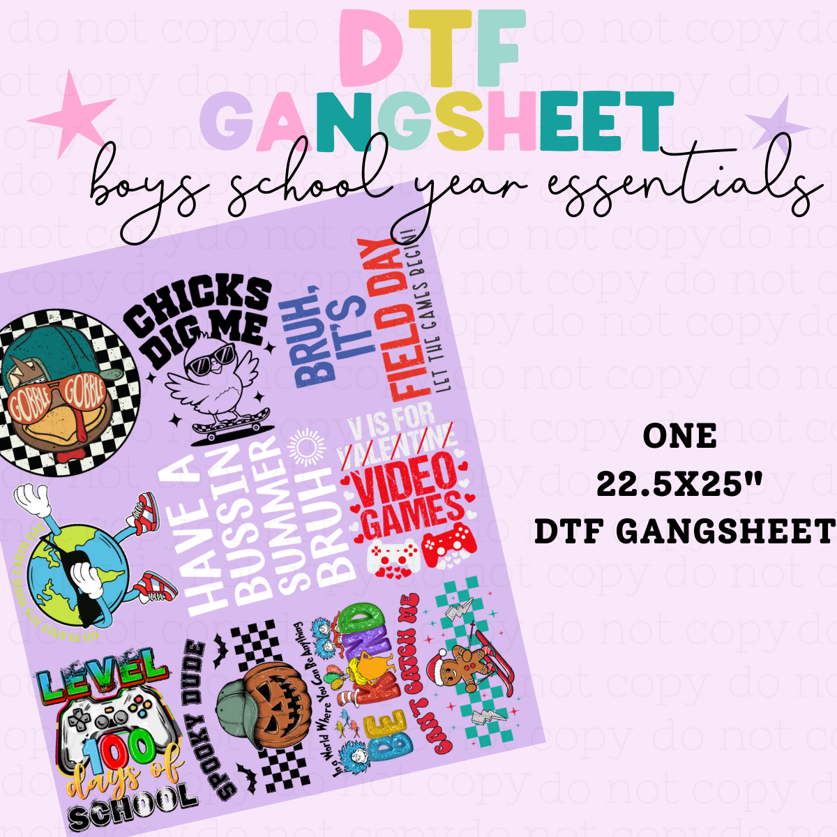 BOY'S SCHOOL YEAR ESSENTIALS *1* - 25" - PREMADE DTF GANG SHEET