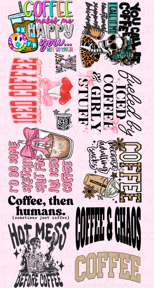 Coffee Quotes Premade DTF Gang Sheet | Ready to Press