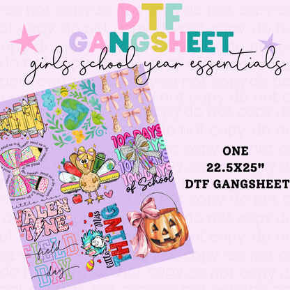 GIRL'S SCHOOL YEAR ESSENTIALS *1* - 25" - PREMADE DTF GANG SHEET
