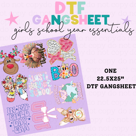 GIRL'S SCHOOL YEAR ESSENTIALS *2* - 25" - PREMADE DTF GANG SHEET