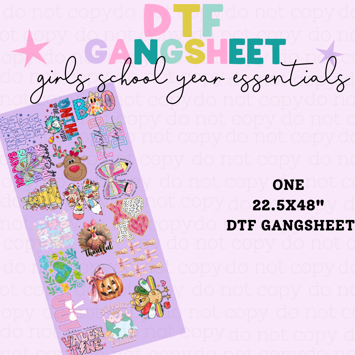 GIRL'S SCHOOL YEAR ESSENTIALS *3* - 48" - PREMADE DTF GANG SHEET