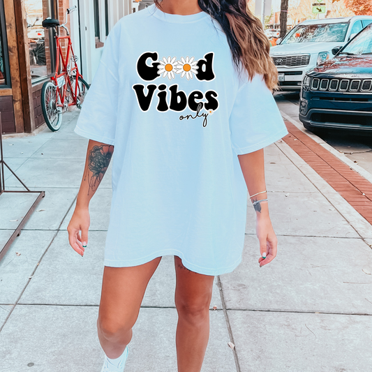 Good Vibes Only Daisy Black DTF Transfer