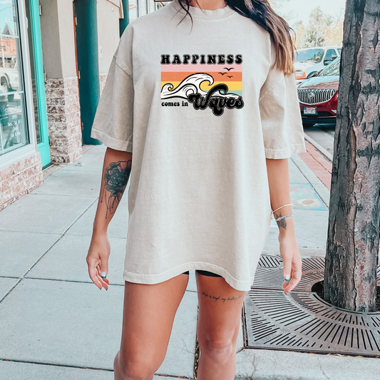 Happiness Comes In Waves Vintage DTF Transfer