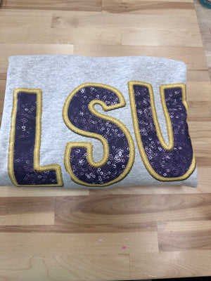 faux sequin faux embroidered LSU sweatshirt