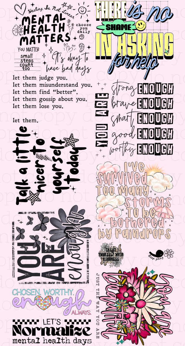 You Are Enough – Premade DTF Gang Sheet | Ready to Press DTF Transfers