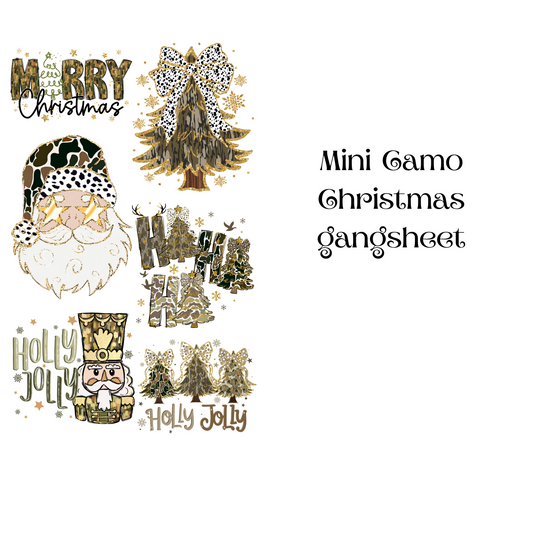 CAMO CHRISTMAS FAUX GLITTER  MINI MADE DTF GANG SHEET - Hectic Momma Printing