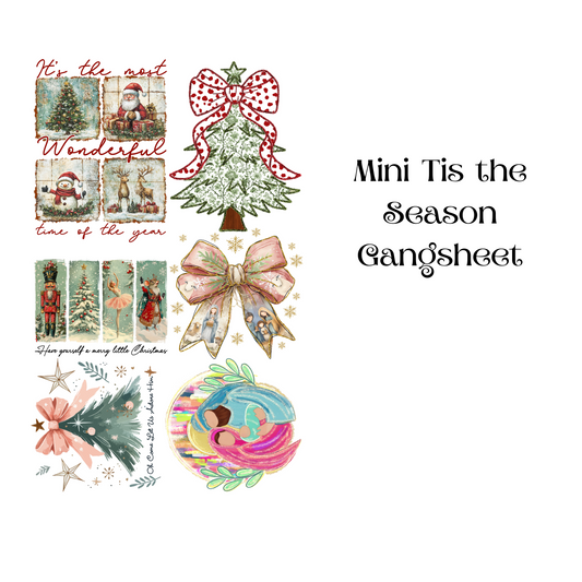 TIS THE SEASON CHRISTMAS FAUX GLITTER  MINI MADE DTF GANG SHEET - Hectic Momma Printing