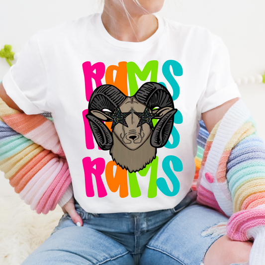 neon school spirit rams dtf transfer