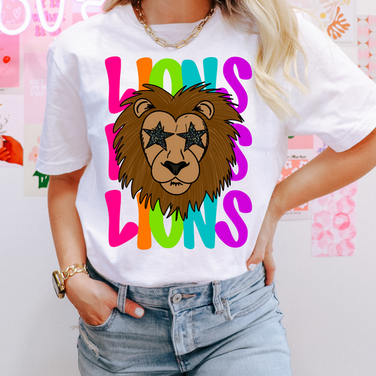 neon school spirit lions dtf transfer