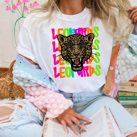 neon school spirit leopards dtf transfer