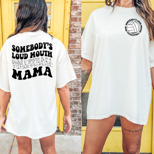 somebody loud mouth volleyball mama with pocket dtf transfer