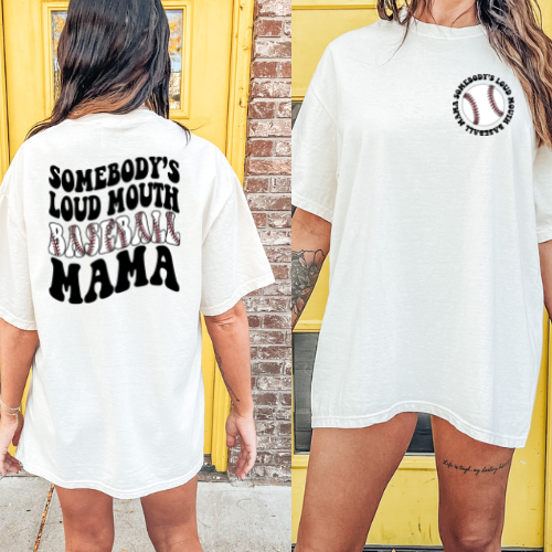 LOUD MOUTH BASEBALL MAMA WITH POCKET TRANSFER - Hectic Momma Printing